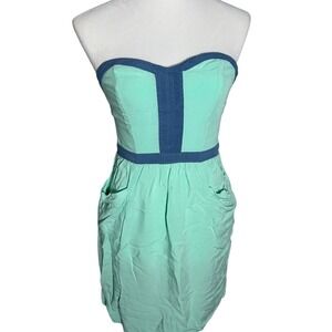 xhilaration Mint Blue‎ Strapless Smocked Waist Dress Pockets XS